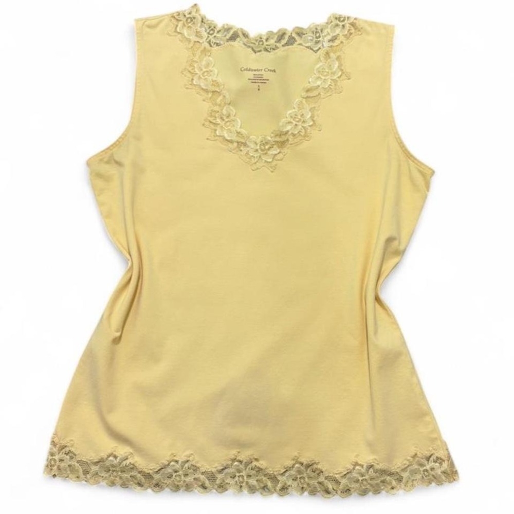 Coldwater Creek Lace Trim Camisole Tank Top Y2K Butter Yellow Coquette Size S